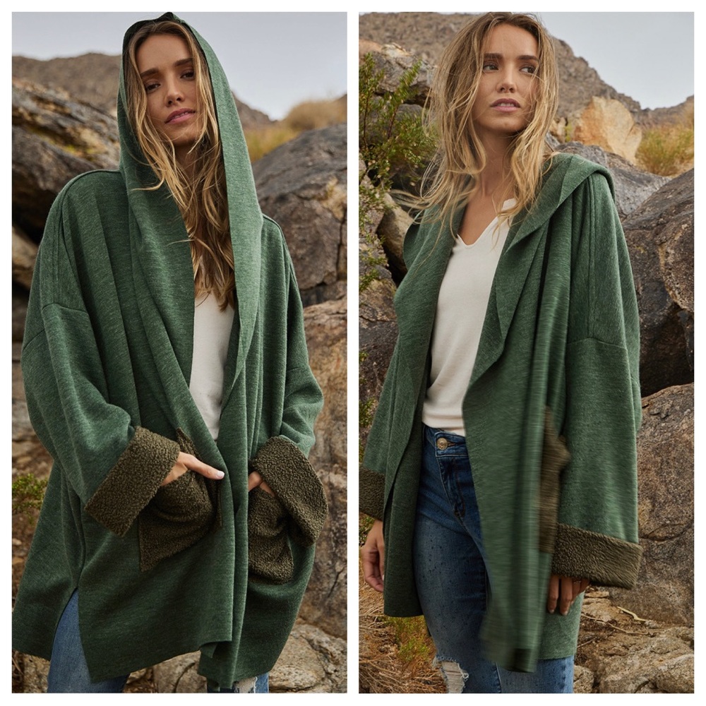 Multi Fabric Hoodie Cardigan